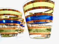 Load image into Gallery viewer, Culver Signed Mid-Century Rondo Blue-Green and Gold Stripe Old Fashion Glasses (Set of 7)
