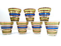 Load image into Gallery viewer, Culver Signed Mid-Century Rondo Blue-Green and Gold Stripe Old Fashion Glasses (Set of 7)
