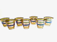 Load image into Gallery viewer, Culver Signed Mid-Century Rondo Blue-Green and Gold Stripe Old Fashion Glasses (Set of 7)
