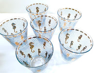 Load image into Gallery viewer, Culver Signed Mid-Century Seahorse Double Old Fashion Glasses (Set of 6)
