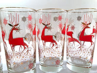 Mid-Century Naughty Santa and Reindeer Highball Glasses (Set of 6