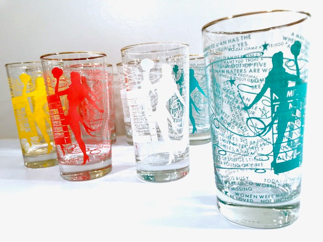 Dominion Glass Company Mid-Century Risqué Glasses (Set of 8 with Original Box)