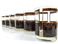 Load image into Gallery viewer, Georges Briard Signed Gold and Brown Snake Skin Double Old Fashion Glasses  (Set of 6)
