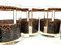 Load image into Gallery viewer, Georges Briard Signed Gold and Brown Snake Skin Double Old Fashion Glasses  (Set of 6)
