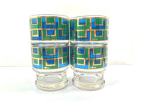 Load image into Gallery viewer, Cera Signed Gold, Blue and Green Retro Square Glasses (Set of 4)
