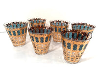 Load image into Gallery viewer, Culver Signed Mid-Century Emerald Scroll Double Old Fashion Glasses (Set of 6)
