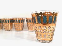 Load image into Gallery viewer, Culver Signed Mid-Century Emerald Scroll Double Old Fashion Glasses (Set of 6)
