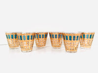 Load image into Gallery viewer, Culver Signed Mid-Century Emerald Scroll Double Old Fashion Glasses (Set of 6)
