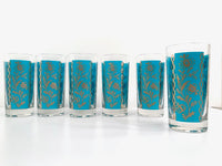 Load image into Gallery viewer, Federal Glass Persian Mid-Century Gold and Turquoise Highball Glasses (Set of 6)
