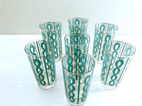 Load image into Gallery viewer, Fred Press Signed Mid-Century Turquoise and Gold Rope Highball Glasses (Set of 7)
