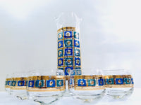 Load image into Gallery viewer, Culver Signed Mid-Century Blue -Green and 22-Karat Gold 8-Piece Cocktail Set
