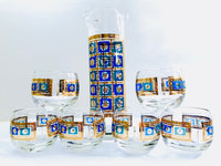 Load image into Gallery viewer, Culver Signed Mid-Century Blue -Green and 22-Karat Gold 8-Piece Cocktail Set
