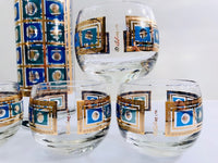 Load image into Gallery viewer, Culver Signed Mid-Century Blue -Green and 22-Karat Gold 8-Piece Cocktail Set
