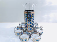Load image into Gallery viewer, Culver Signed Mid-Century Blue -Green and 22-Karat Gold 8-Piece Cocktail Set
