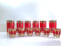 Load image into Gallery viewer, Fred Press Signed Mid-Century Red Stripes &amp; 22-Karat Gold Crown 12-Piece Set
