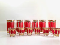 Load image into Gallery viewer, Fred Press Signed Mid-Century Red Stripes &amp; 22-Karat Gold Crown 12-Piece Set
