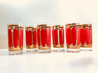 Load image into Gallery viewer, Fred Press Signed Mid-Century Red Stripes &amp; 22-Karat Gold Crown 12-Piece Set
