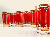 Load image into Gallery viewer, Fred Press Signed Mid-Century Red Stripes &amp; 22-Karat Gold Crown 12-Piece Set
