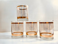 Load image into Gallery viewer, Georges Briard Signed Mid-Century 22-Karat Gold Striped Double Old Fashion Glasses (Set of 4)
