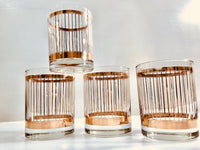 Load image into Gallery viewer, Georges Briard Signed Mid-Century 22-Karat Gold Striped Double Old Fashion Glasses (Set of 4)

