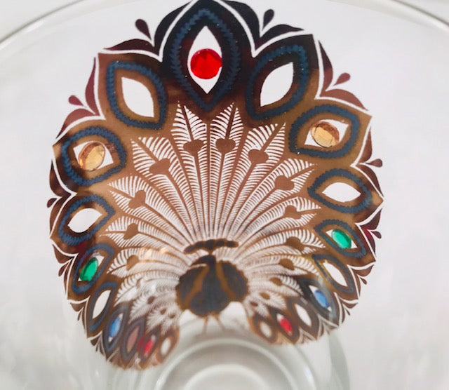 Culver Signed Mid-Century 22-Karat Gold Peacock Highball