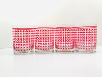 Load image into Gallery viewer, Georges Briard Signed Mid-Century Red Geometric Grid Double Old Fashion Glasses (Set of 4)

