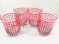 Load image into Gallery viewer, Georges Briard Signed Mid-Century Red Geometric Grid Double Old Fashion Glasses (Set of 4)
