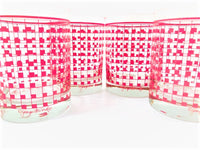 Load image into Gallery viewer, Georges Briard Signed Mid-Century Red Geometric Grid Double Old Fashion Glasses (Set of 4)
