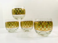 Load image into Gallery viewer, Culver Signed Gold and Green Diamond Roly Poly Glasses (Set of 4)
