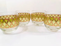 Load image into Gallery viewer, Culver Signed Gold and Green Diamond Roly Poly Glasses (Set of 4)
