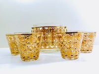 Load image into Gallery viewer, Culver Signed Mid-Century 22-Karat Gold Clover 5-Piece Cocktail Bar Set
