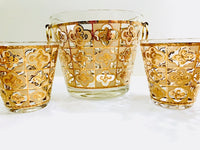 Load image into Gallery viewer, Culver Signed Mid-Century 22-Karat Gold Clover 5-Piece Cocktail Bar Set
