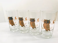 Load image into Gallery viewer, Couroc Signed Mid-Century Black and 22-Karat Gold Owl Glasses (Set of 4)
