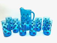 Load image into Gallery viewer, Retro Blue Polka Dot 9-Piece Set (8 Highball Glasses &amp; Pitcher)
