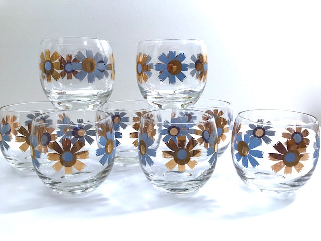 Federal Glass Mid-Century Field of Daisies Roly Poly Glasses (Set of 8)
