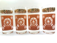 Load image into Gallery viewer, Vintage Terra Cotta and Gold Atomic Highball Glasses (Set of 4)
