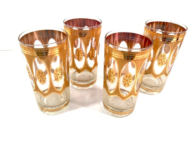Vintage Mid Century Modern Culver Highball Glasses Set of 8 Golden