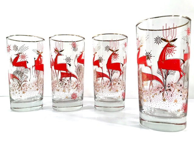 Mid-Century Atomic Deer Highball Glasses (Set of 6)