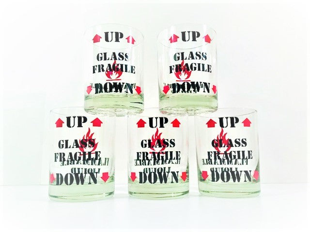 Vintage Flammable Liquid Double Old Fashion Glasses (Set of 5)