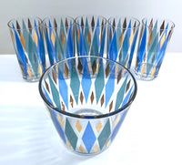 Load image into Gallery viewer, Mid-Century Blue, Green, Gold Harlequin 6-Piece Cocktail Set
