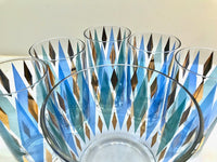 Load image into Gallery viewer, Mid-Century Blue, Green, Gold Harlequin 6-Piece Cocktail Set
