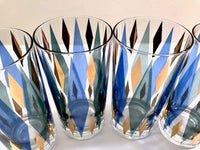 Load image into Gallery viewer, Mid-Century Blue, Green, Gold Harlequin 6-Piece Cocktail Set
