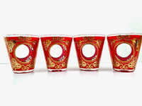 Load image into Gallery viewer, Culver Signed Gold and Red Regal Scroll Double Old Fashion Glasses (Set of 4)
