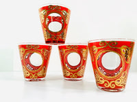 Load image into Gallery viewer, Culver Signed Gold and Red Regal Scroll Double Old Fashion Glasses (Set of 4)
