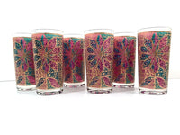 Load image into Gallery viewer, Georges Briard Signed Mid-Century Stained Glass Poinsettia Highball Glasses (Set of 6)
