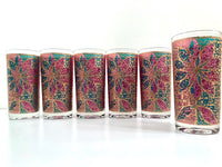 Load image into Gallery viewer, Georges Briard Signed Mid-Century Stained Glass Poinsettia Highball Glasses (Set of 6)
