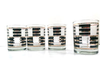 Load image into Gallery viewer, Georges Briard Signed Gold and Black Geometric Double Old Fashion Glasses (Set of 4)
