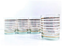 Load image into Gallery viewer, Georges Briard Signed Gold and White Stripe Double Old Fashion Glasses (Set of 4)
