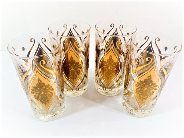 Pasinski Signed Mid-Century 22-Karat Gold Highball Glasses (Set of