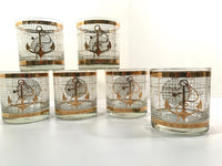 Load image into Gallery viewer, Georges Briard Signed Mid-Century Golden Nautical Glasses (Set of 6)
